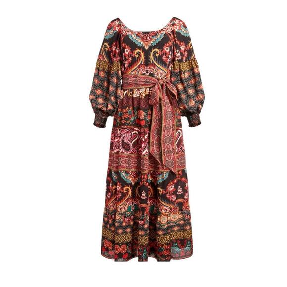 Alice + Olivia Clementina Tiered Maxi Dress Spellbound Multi Size 2 Boho Paisley - Picture 3 of 15